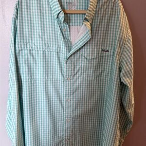 Huk Men's Aqua Checkered Shirt fishing 2xl